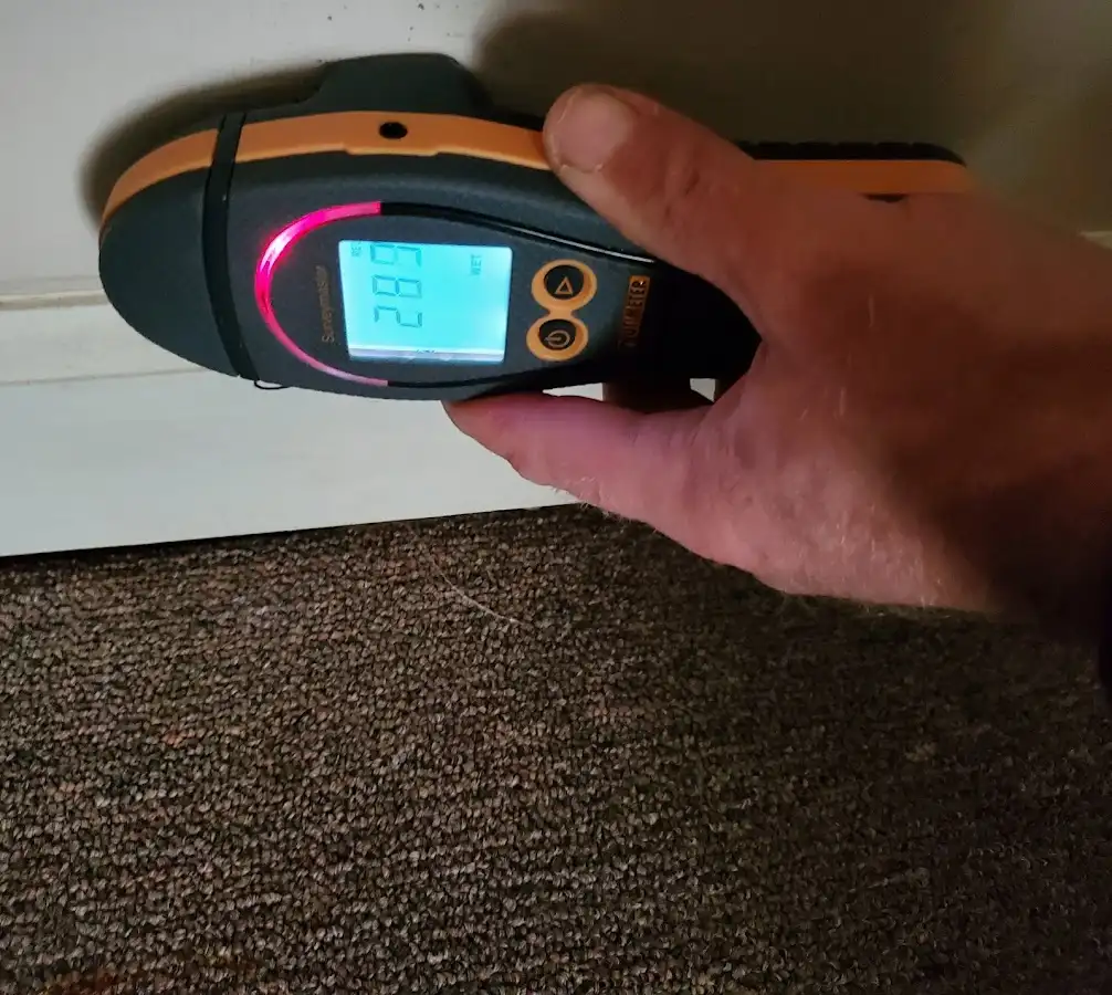 Moisture detection at baseboard during Storm Damage Restoration in Ludington